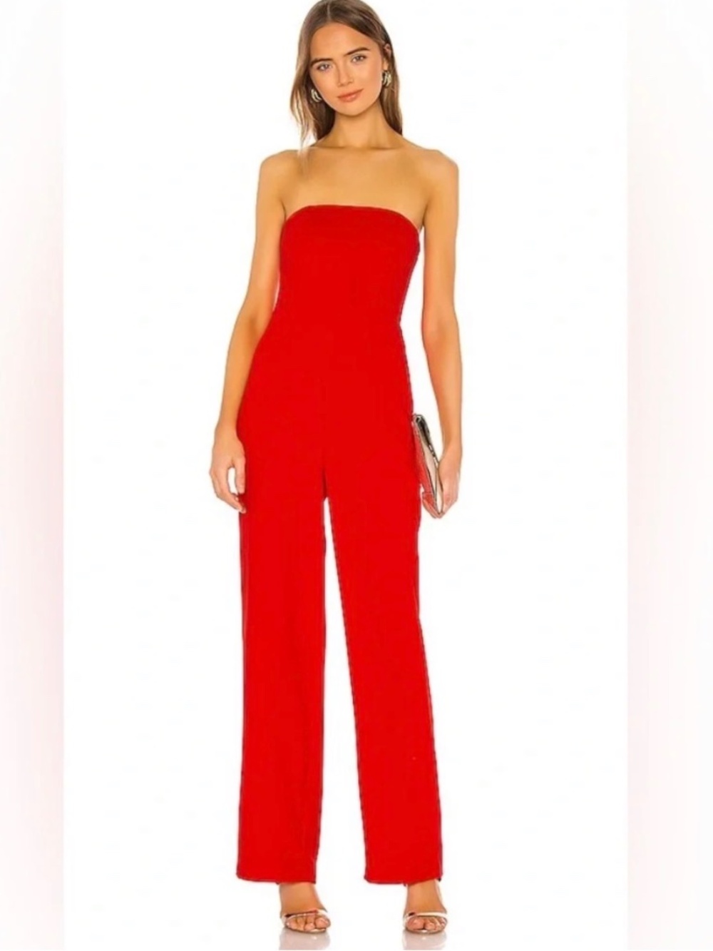 Fraiche by J Strapless Wide Leg Jumpsuit Red